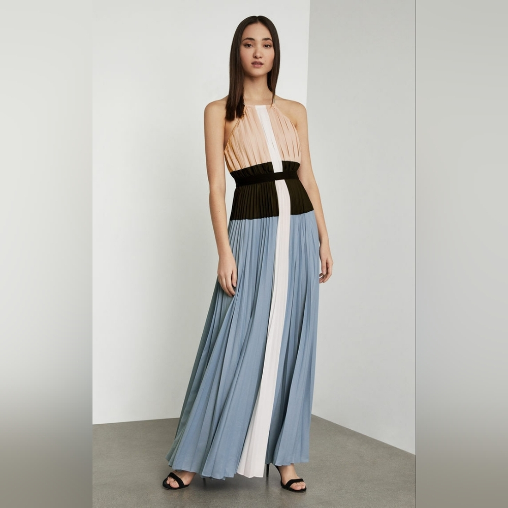 NWOT BCBGMaxAzria Constantine Colorblock Pleated Maxi Wedding Dress Medium/LG